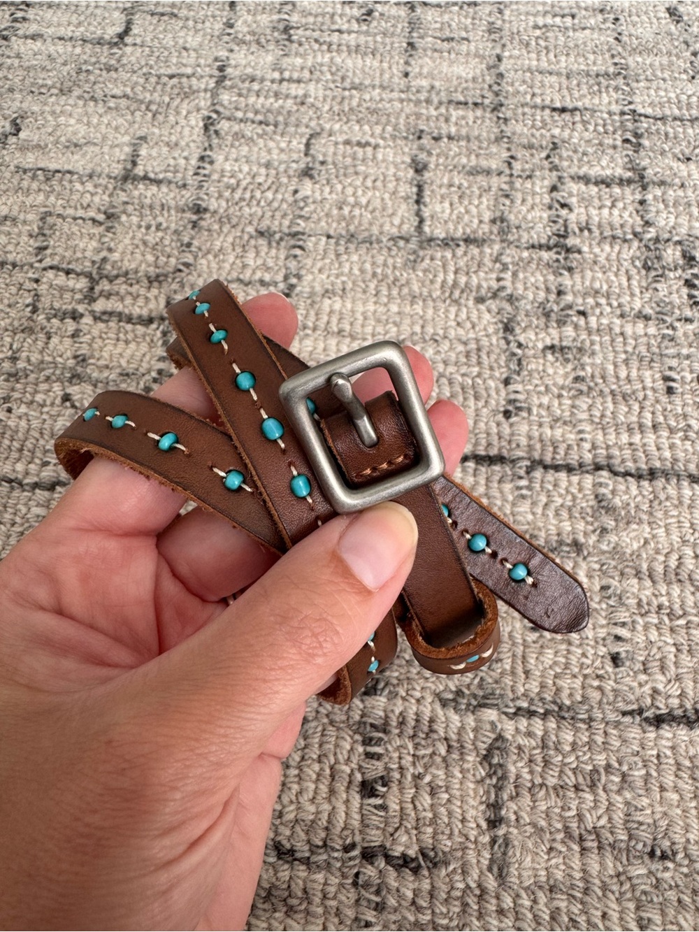 Target thin leather belt with turquoise beading
